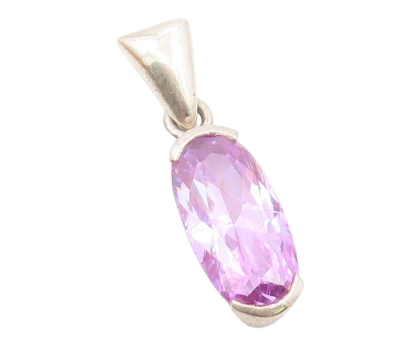 925 Sterling Silver  Vintage Purple Cubic Zirconia Oval Drop Pendant  PT16333