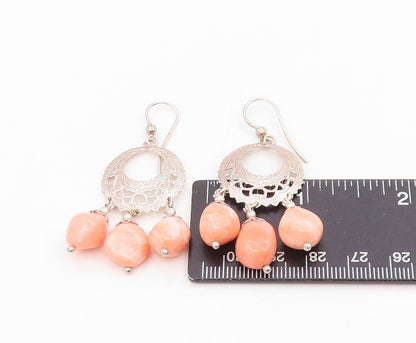 925 Sterling Silver Vintage Earrings POLAND Peach Gemstone Chandelier  EG13991