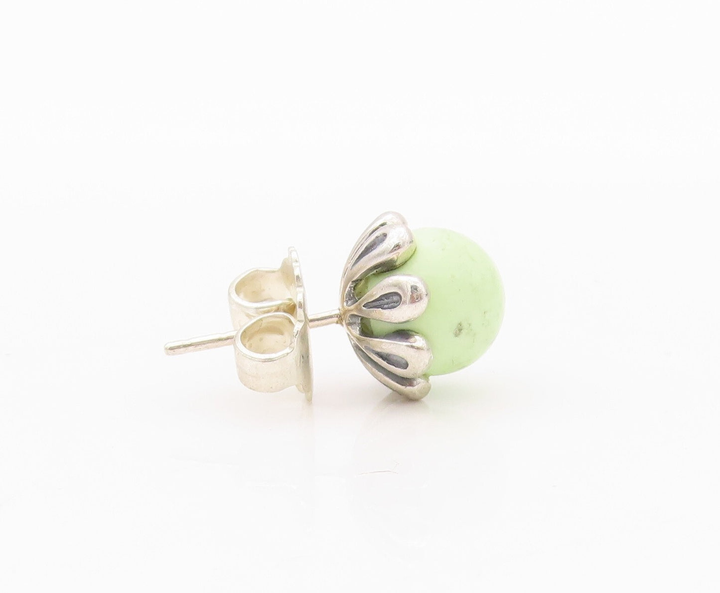 925 Sterling Silver Vintage Earrings Green Gemstone Flower Studs  EG13441