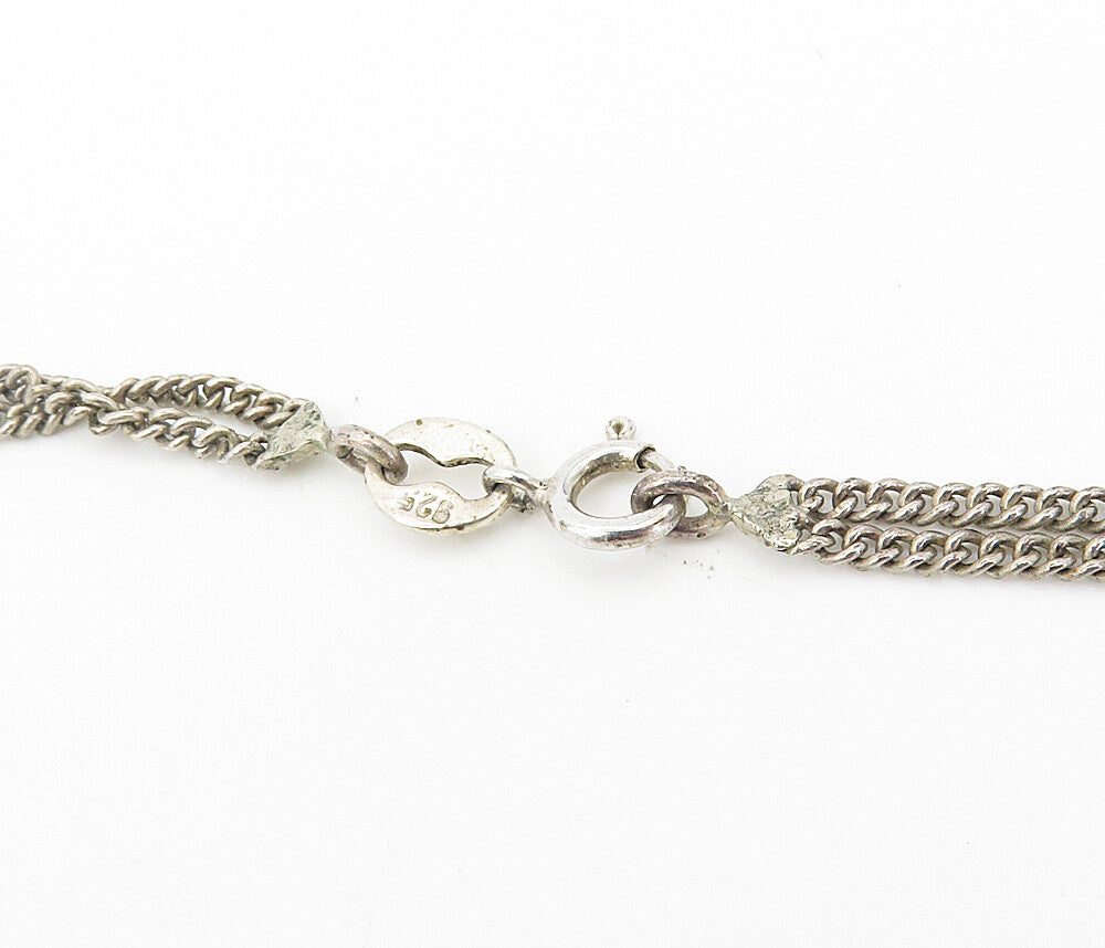 925 Sterling Silver  Vintage Black Onyx Fluted Dark Tone Chain Necklace NE1702
