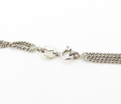 925 Sterling Silver  Vintage Black Onyx Fluted Dark Tone Chain Necklace NE1702