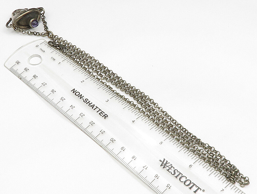 925 Silver  Vintage Antique Fleur De Lis Amethyst Tea Cup Necklace  NE3835