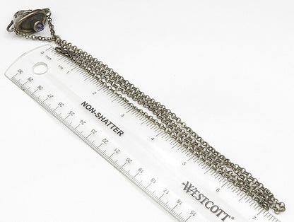 925 Silver  Vintage Antique Fleur De Lis Amethyst Tea Cup Necklace  NE3835