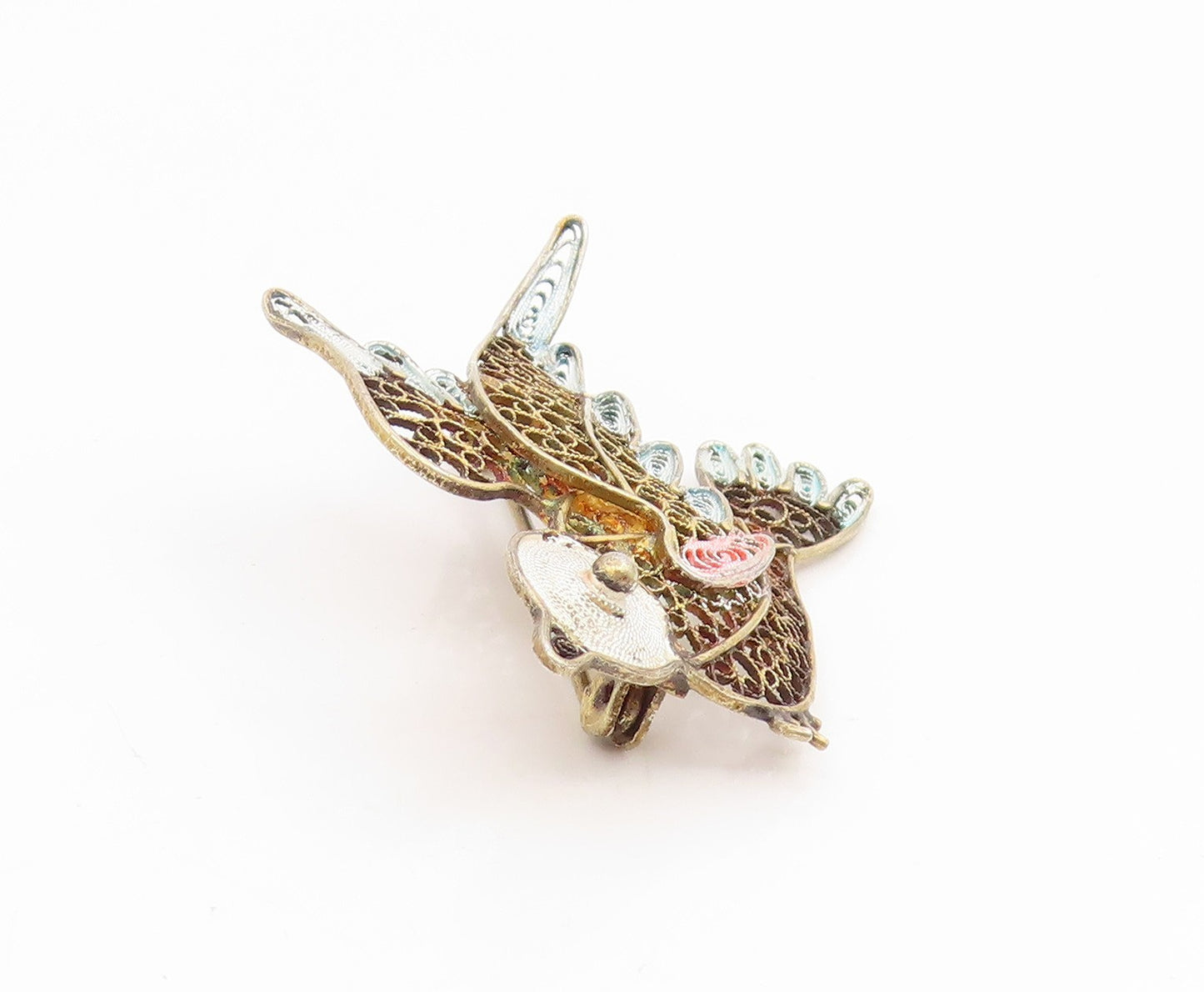 925 Sterling Silver Vintage Brooch Pin Gold Plated Filigree Bird Charm  BP12410