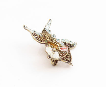 925 Sterling Silver Vintage Brooch Pin Gold Plated Filigree Bird Charm  BP12410