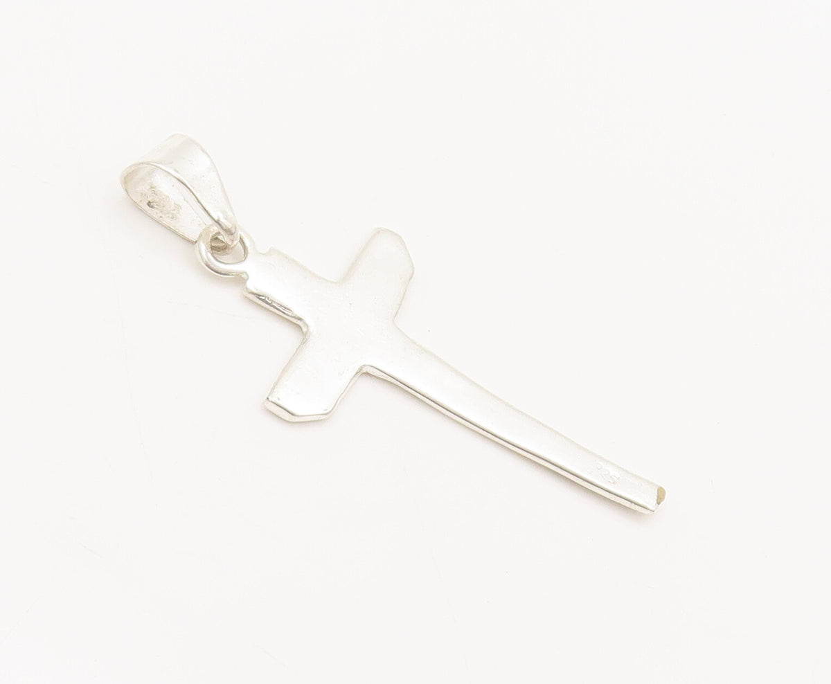 925 Sterling Silver  Vintage Minimalist Solid Etched Cross Pendant  PT22355