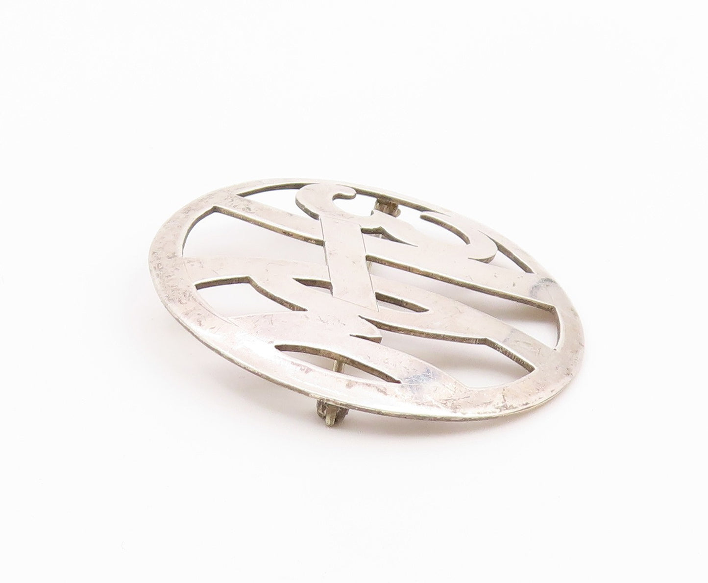 925 Sterling Silver  Vintage Handmade MHE Initials Cutout Brooch Pin  BP5108