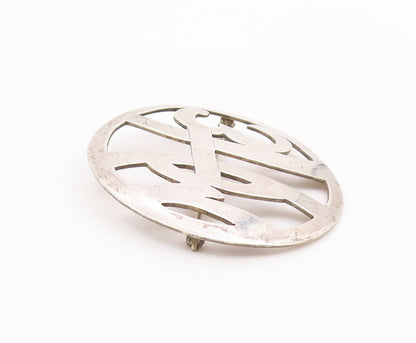 925 Sterling Silver  Vintage Handmade MHE Initials Cutout Brooch Pin  BP5108