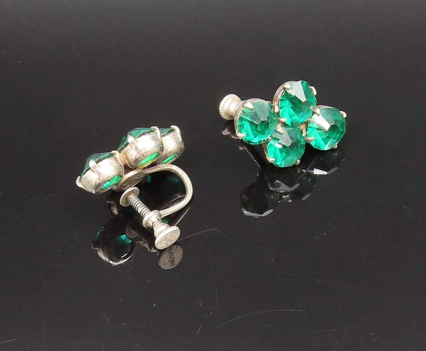 925 Silver  Vintage Fancy Green Topaz Cross Screw Back Earrings  EG12279