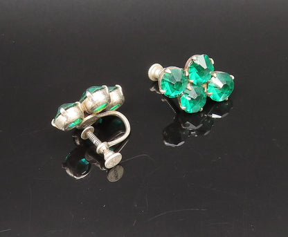 925 Silver  Vintage Fancy Green Topaz Cross Screw Back Earrings  EG12279