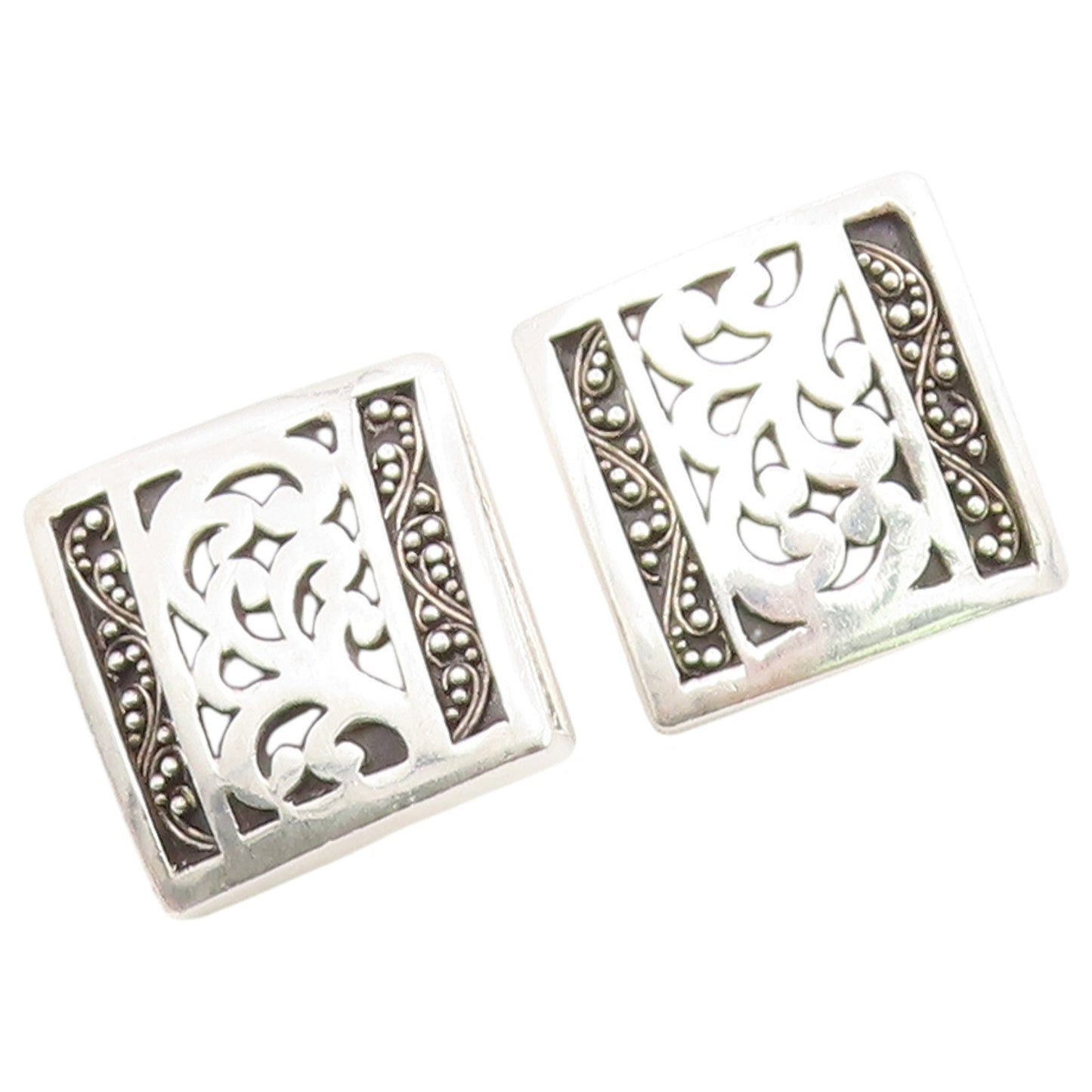 925 Sterling Silver Vintage Earrings LOIS HILL Scrollwork Square Clip On EG14479
