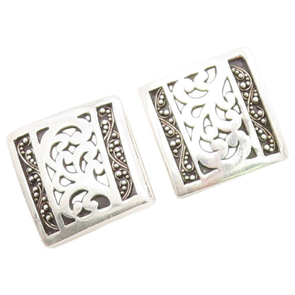 925 Sterling Silver Vintage Earrings LOIS HILL Scrollwork Square Clip On EG14479