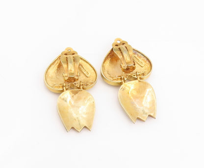 925 Sterling Silver Vintage Earrings Gold Plated Tulip Love Heart Clips  EG13735