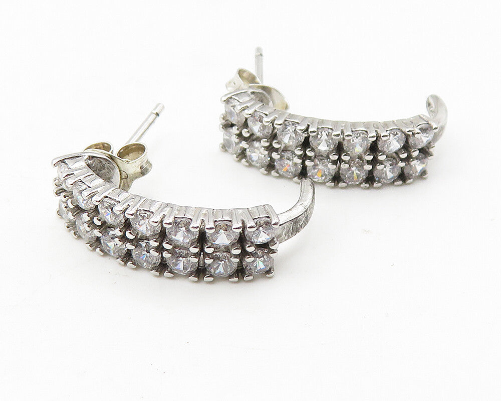 925 Sterling Silver  Sparkling Cubic Zirconia Curved Drop Earrings  EG6299