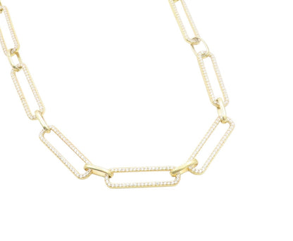 925 Sterling Silver Vintage Necklace Gold Plated CZ Paper Clips Design  NE4611