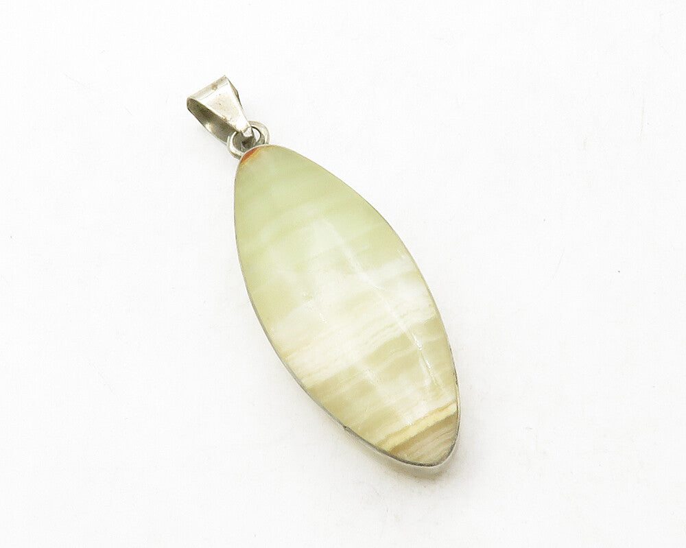 925 Sterling Silver  Vintage Agate Pointed Oval Smooth Drop Pendant  PT10313