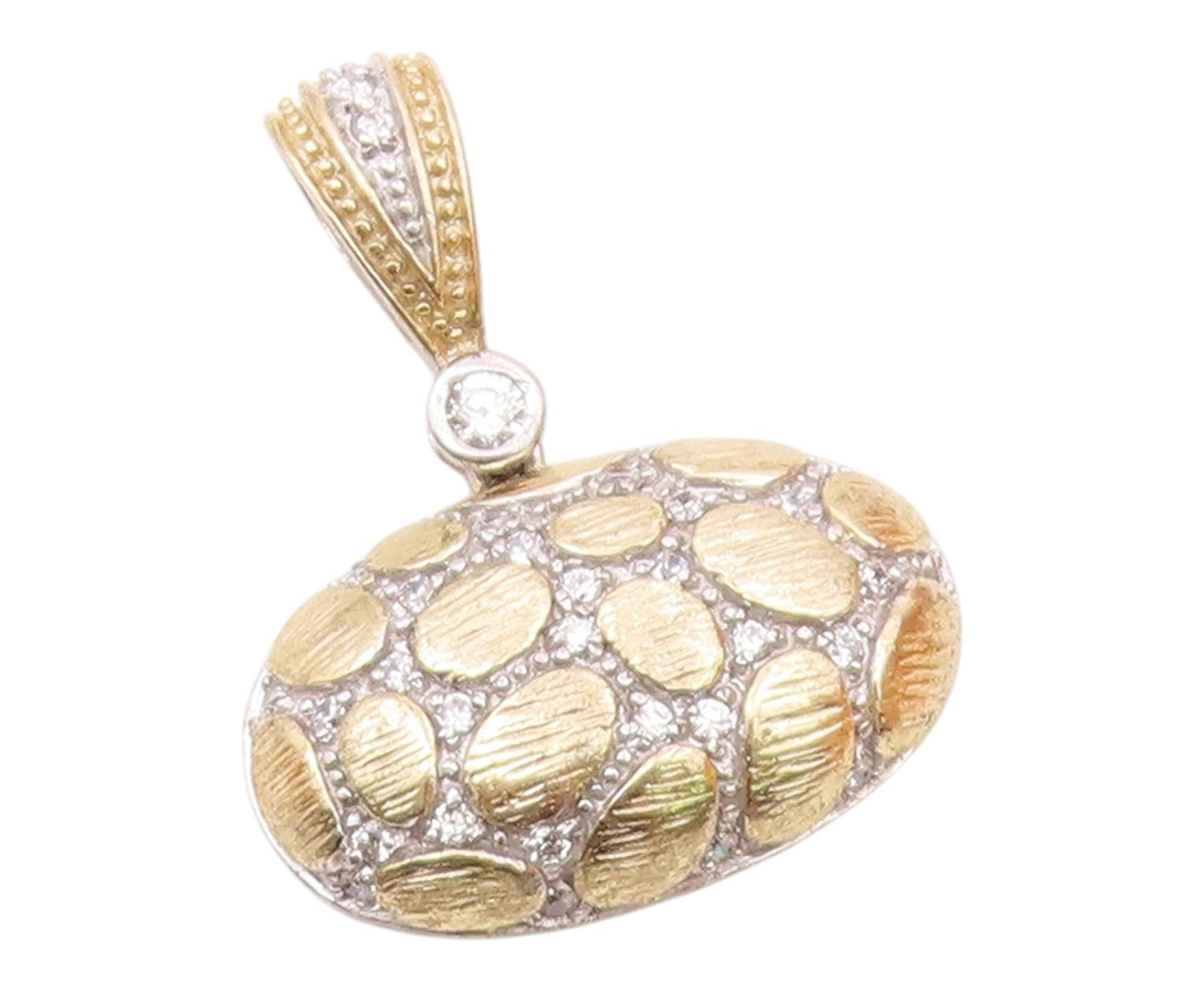925 Sterling Silver  Vintage Cubic Zirconia Two Tone Cobble Pendant  PT17542