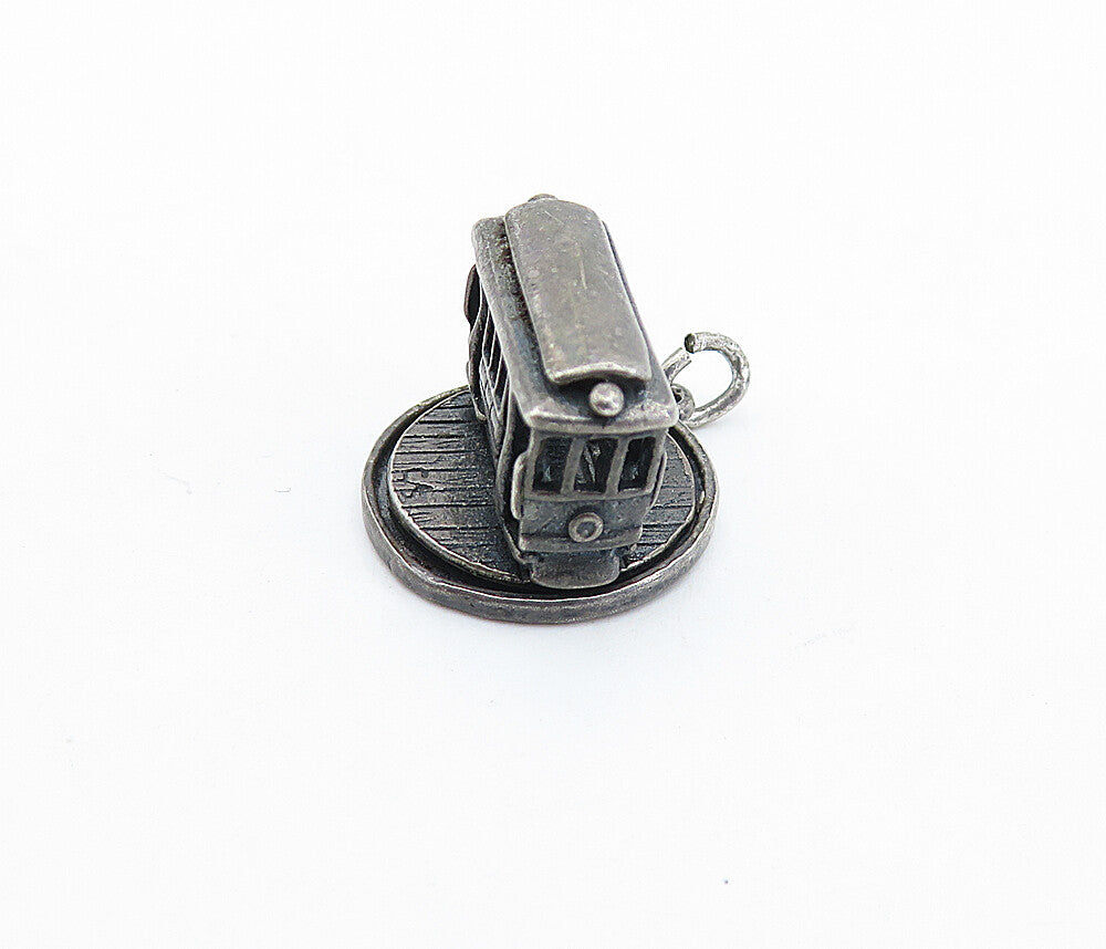 925 Silver  Vintage Oxidized San Francisco Trolley Pendant (TURNS)  PT4255