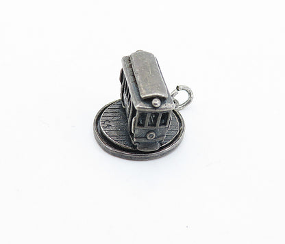 925 Silver  Vintage Oxidized San Francisco Trolley Pendant (TURNS)  PT4255