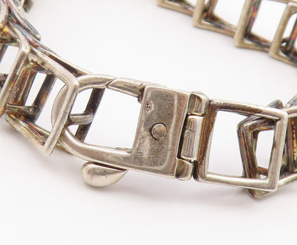 925 Sterling Silver Vintage Bracelet Classic Open Geometric Square Link  BT12197