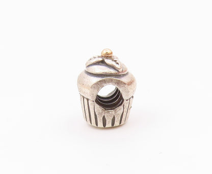 PANDORA 925 Silver & 14K Gold  Vintage Cupcake Motif Slide Pendant  PT18149