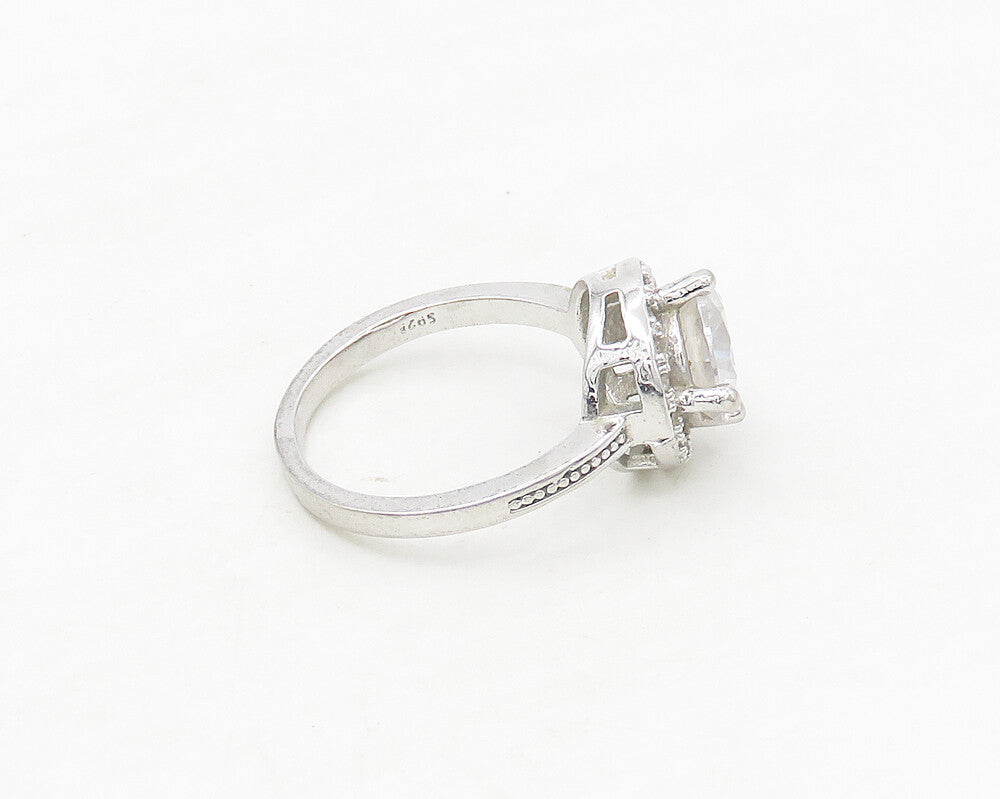 925 Sterling Silver  Cubic Zirconia Solitaire With Accents Ring Sz 7  RG17345