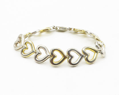 925 Sterling Silver  Shiny Two Tone Open Love Heart Chain Bracelet  BT5471