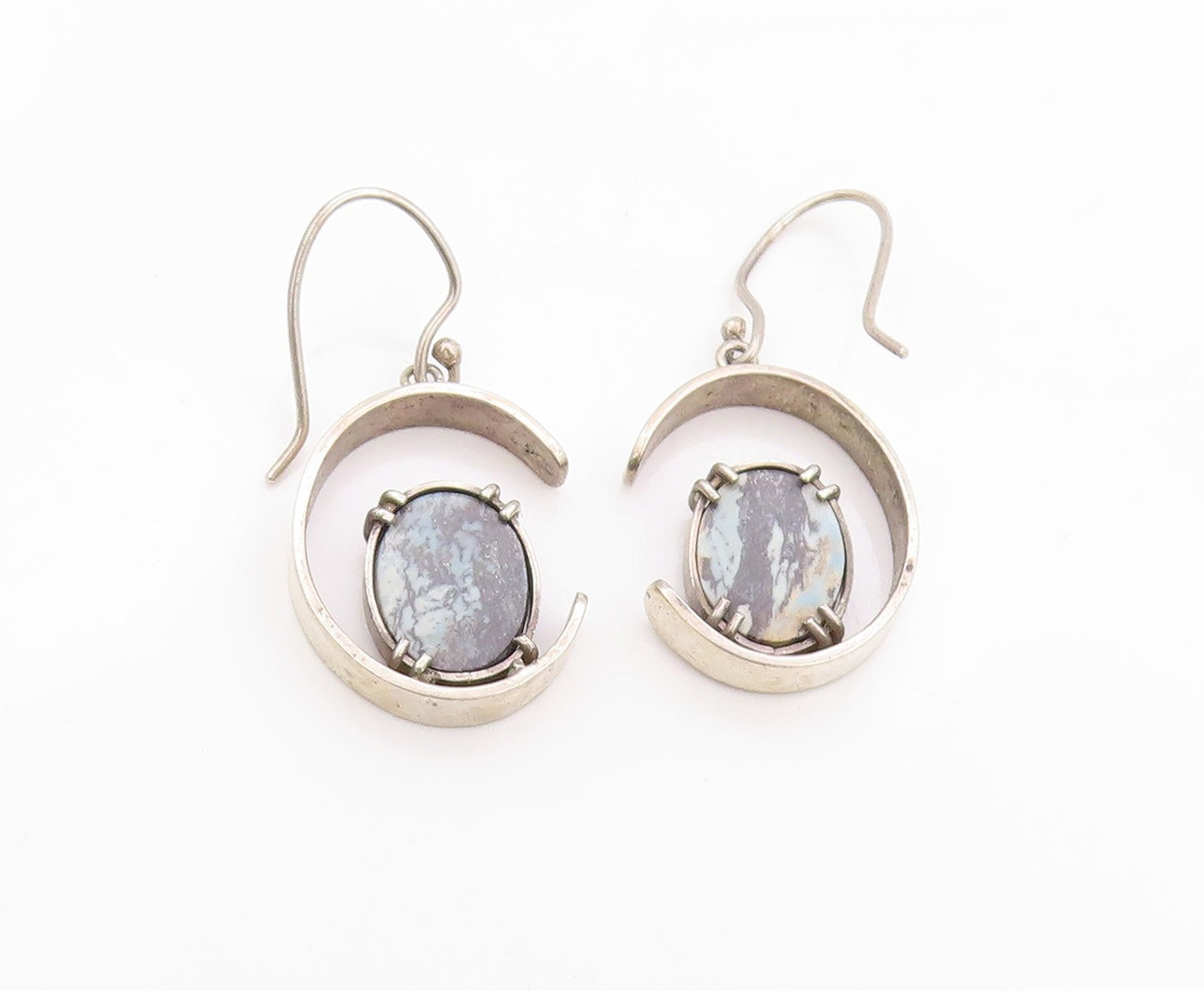 925 Sterling Silver Vintage Earrings Cutout Semi Circle With Gemstone  EG13540