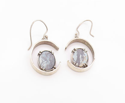 925 Sterling Silver Vintage Earrings Cutout Semi Circle With Gemstone  EG13540