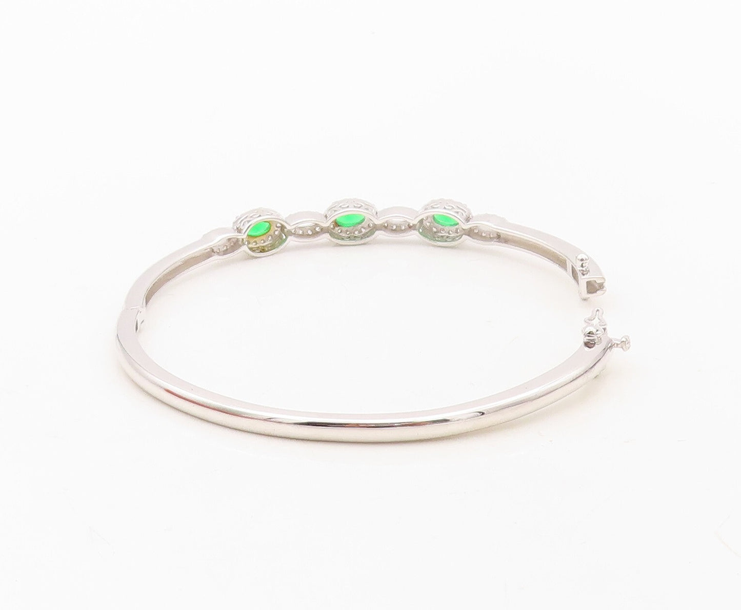 925 Sterling Silver Vintage Bracelet Loop Cutout Green & White CZ Bangle BT10718