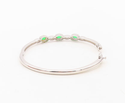 925 Sterling Silver Vintage Bracelet Loop Cutout Green & White CZ Bangle BT10718