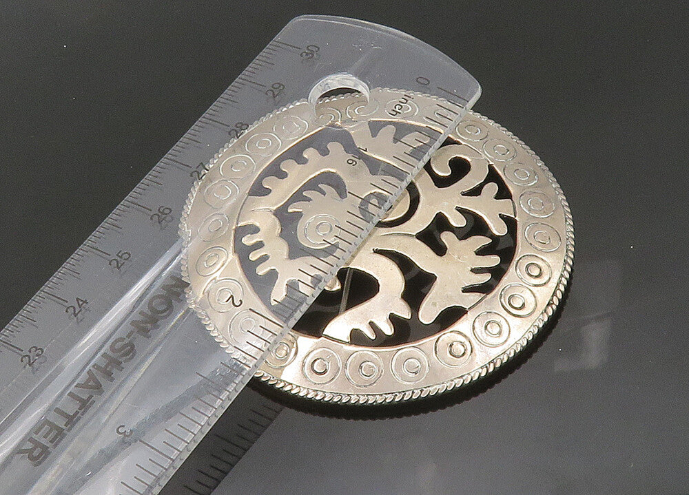 MEXICO 925 Silver  Vintage Circle Pattern Etched Border Brooch Pin  BP8551