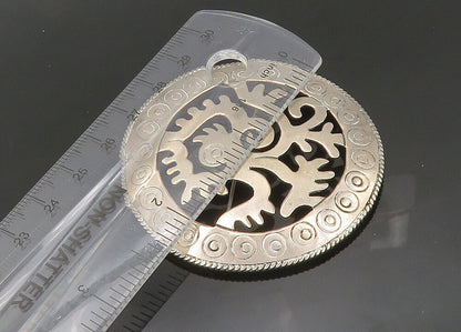 MEXICO 925 Silver  Vintage Circle Pattern Etched Border Brooch Pin  BP8551