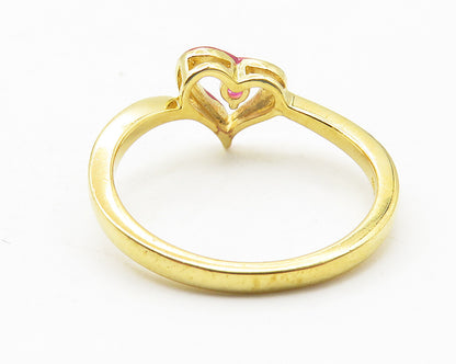 925 Sterling Silver  Pink Topaz Gold Plated Heart Band Ring Sz 7  RG11571