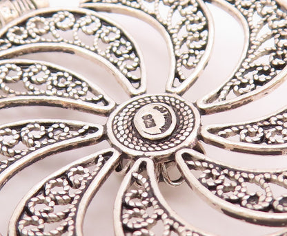 925 Sterling Silver  Vintage Shiny Swirl Floral Motif Round Pendant  PT16577