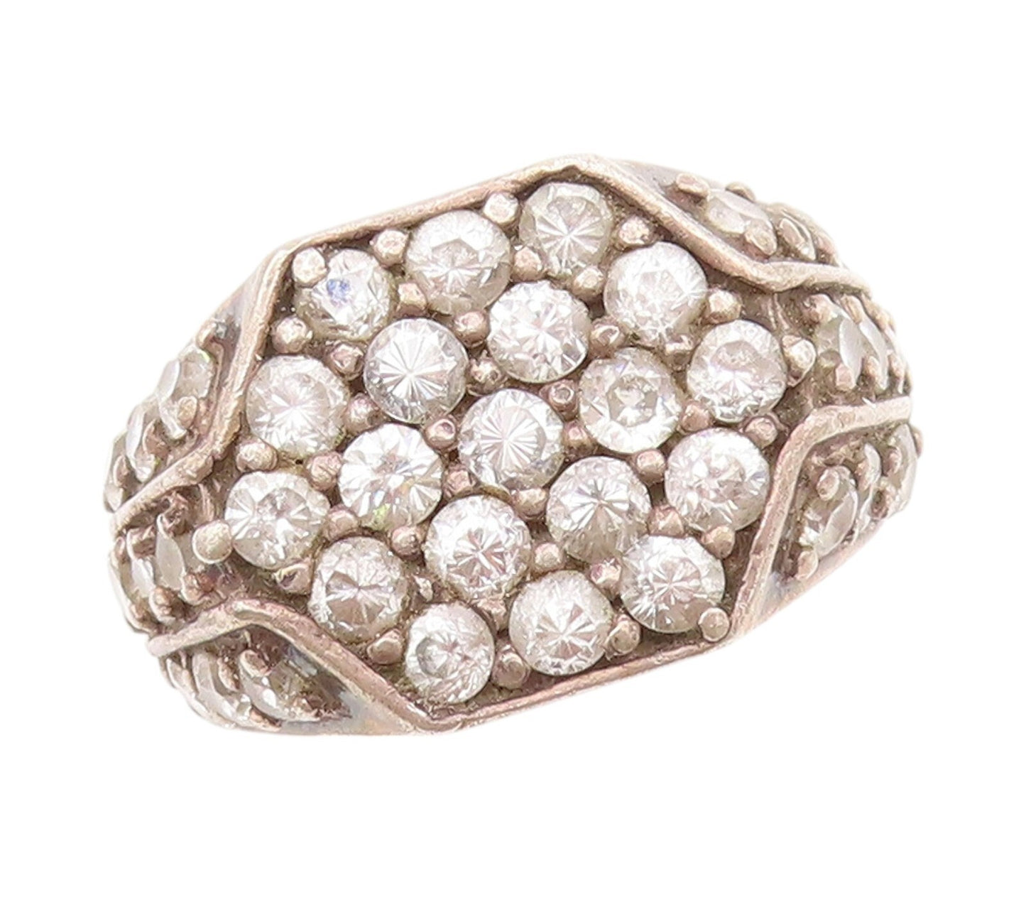 925 Sterling Silver Vintage Ring Solid Designer CZ Inlay  Sz 11  RG31815