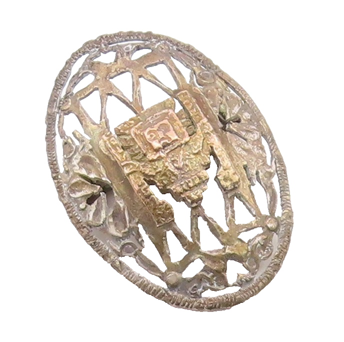 18K GOLD & 925 Silver  Vintage Openwork Tribal Warrior Brooch Pin  BP10245