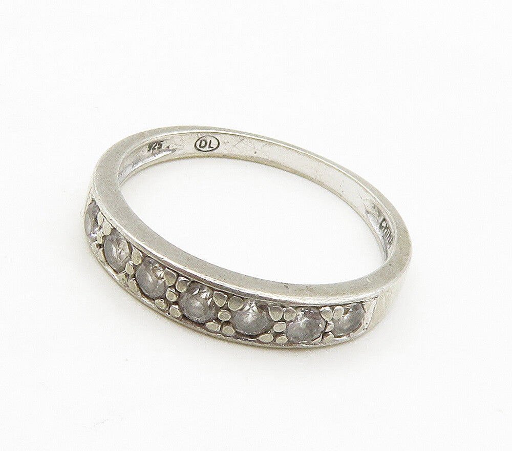 925 Sterling Silver  Vintage Topaz 7 Stone Smooth Band Ring Sz 7  RG16363