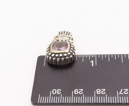 925 Sterling Silver Vintage Pendant Two Tone Square & Triangle CZ Carved PT23288