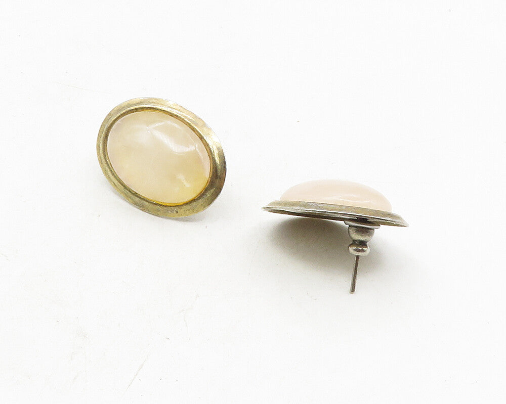 925 Sterling Silver  Vintage Cabochon Cut Quartz Oval Drop Earrings  EG5263