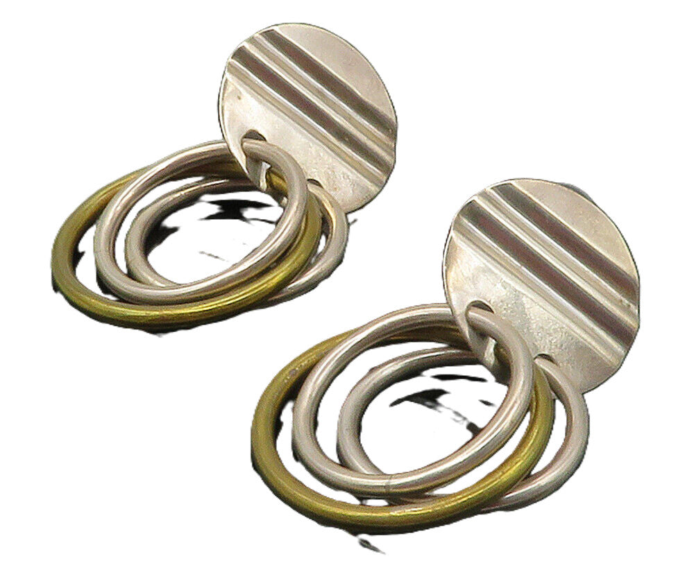 925 Sterling Silver  Vintage Two Tone Open Circles Dangle Earrings  EG6395