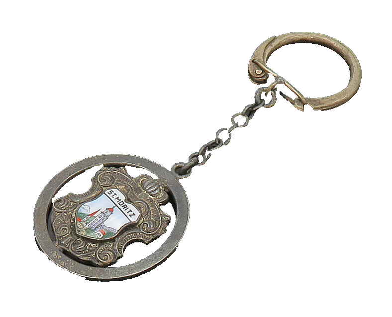 925 Sterling Silver  Vintage Enamel Saint Moritz Switzerland Key Chain  TR2763