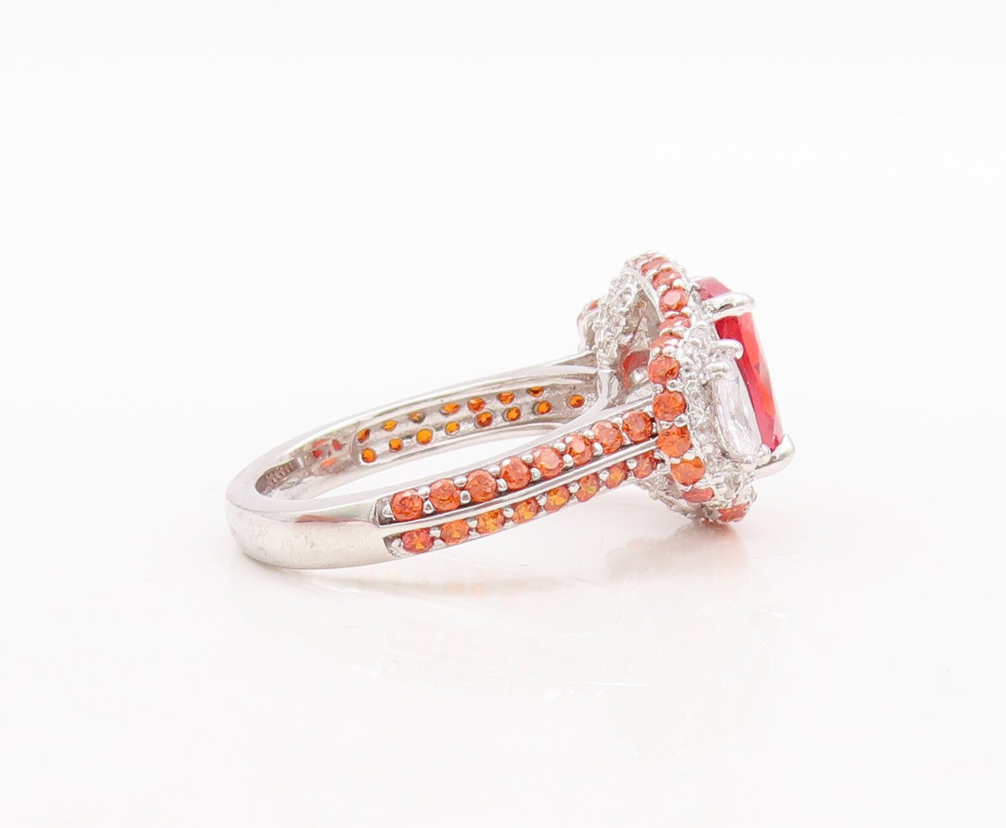 925 Sterling Silver Vintage Ring Rectangle Orange Halo White CZ  Sz 7  RG29640