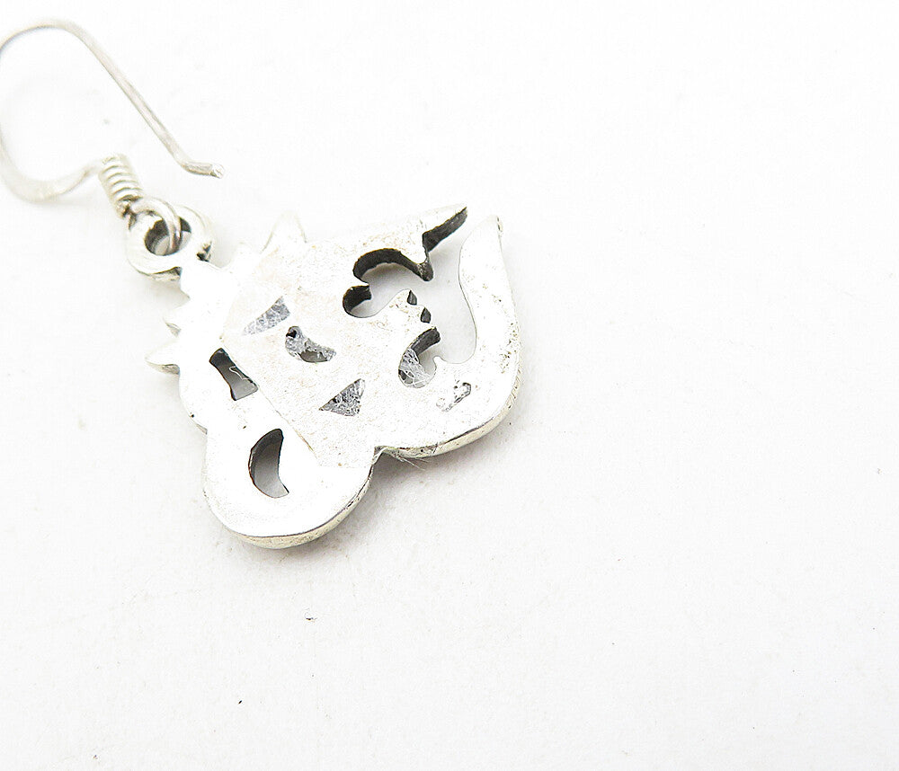 925 Sterling Silver  Vintage Shiny Om Spiritual Symbol Dangle Earrings  EG4132
