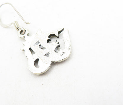925 Sterling Silver  Vintage Shiny Om Spiritual Symbol Dangle Earrings  EG4132