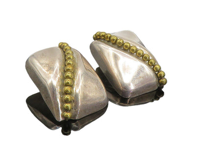 MEXICO 925 Silver  Vintage Two Tone Hollow Square Non Pierce Earrings  EG2932