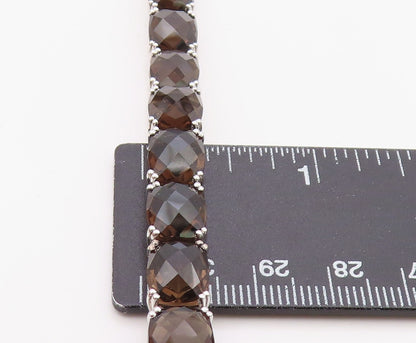 925 Sterling Silver Vintage Bracelet Faceted Smoky Quartz Tennis Link  BT12120