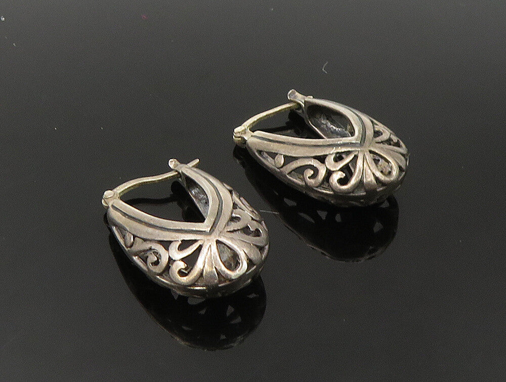 925 Sterling Silver  Vintage Scroll Design U Shape Hoop Earrings EG11532