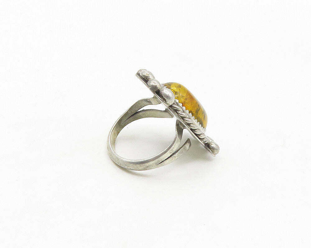 DANIEL MARTINEZ NAVAJO 925 Silver  Vintage Amber Cocktail Ring Sz 7  RG17397