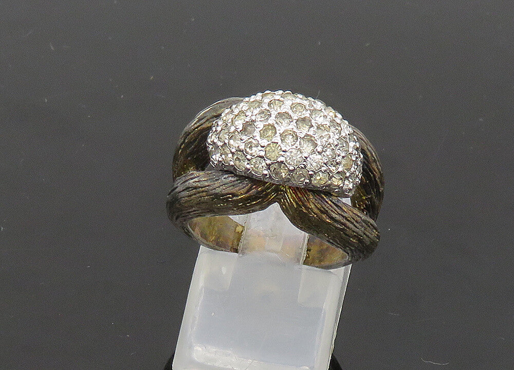 925 Sterling Silver  Vintage Topaz Textured Loop Band Ring Sz 6  RG21677
